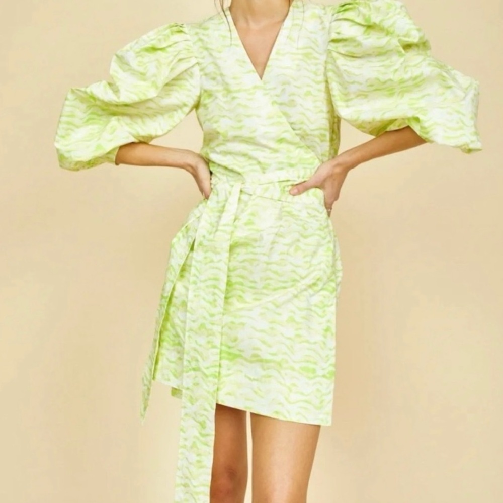 Hunter Bell Hampton Green and White
Wrap Mini Dress, Size S